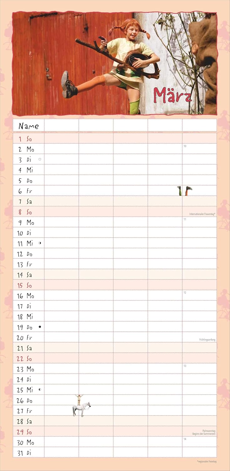 DUMONT - Family Planner Pippi Longstocking 2026 - Family Calendar 22 x 45 cm - Wall Planner with 5 Columns & Holiday Dates, Cheerful Motifs from Astrid Lindgren's Classic      Calendar – May 1, 2025