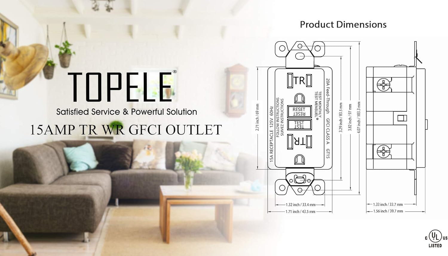 15 Amp GFCI Outlet, 125 Volt Weather-Resistant Tamper-Resistant Receptacle, Indicators with LED Light, 1 Wall Plate and Screws Included, White, UL Listed, Pack of 10