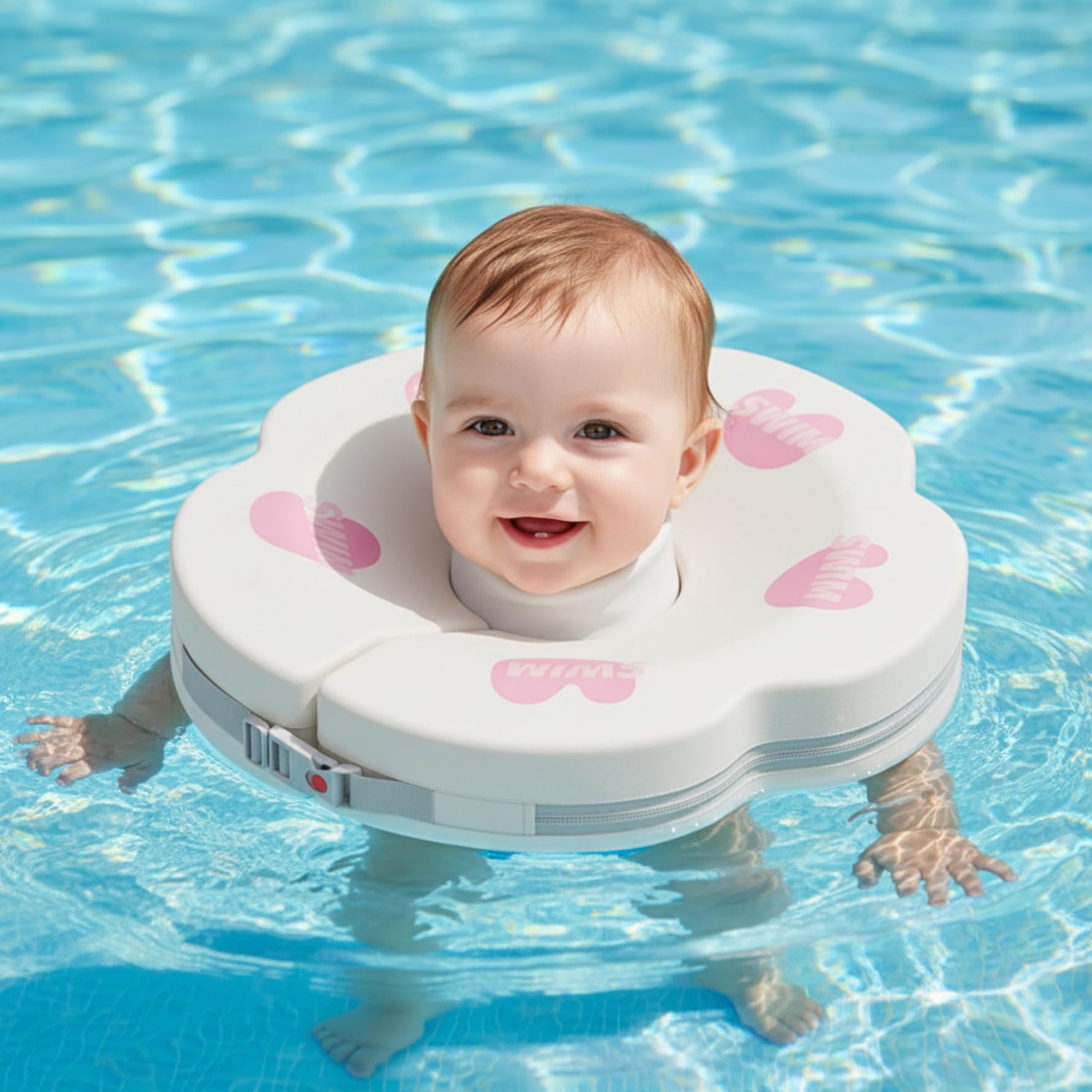 Baby-Halsschwimmer für 0–6 Monate – Verstellbarer, Nicht aufblasbarer Baby-Schwimmschwimmer mit weichem Kragendesign, Poolring für Babys, Kleinkinder, Kleinkinder, weiß