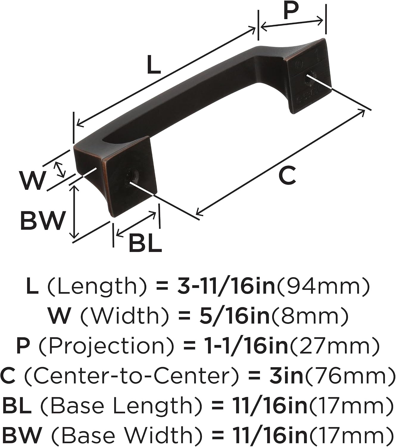Amerock | Cabinet Pull | Oil Rubbed Bronze | 3 inch (76 mm) Center to Center | Mulholland | 1 Pack | Drawer Pull | Drawer Handle | Cabinet Hardware