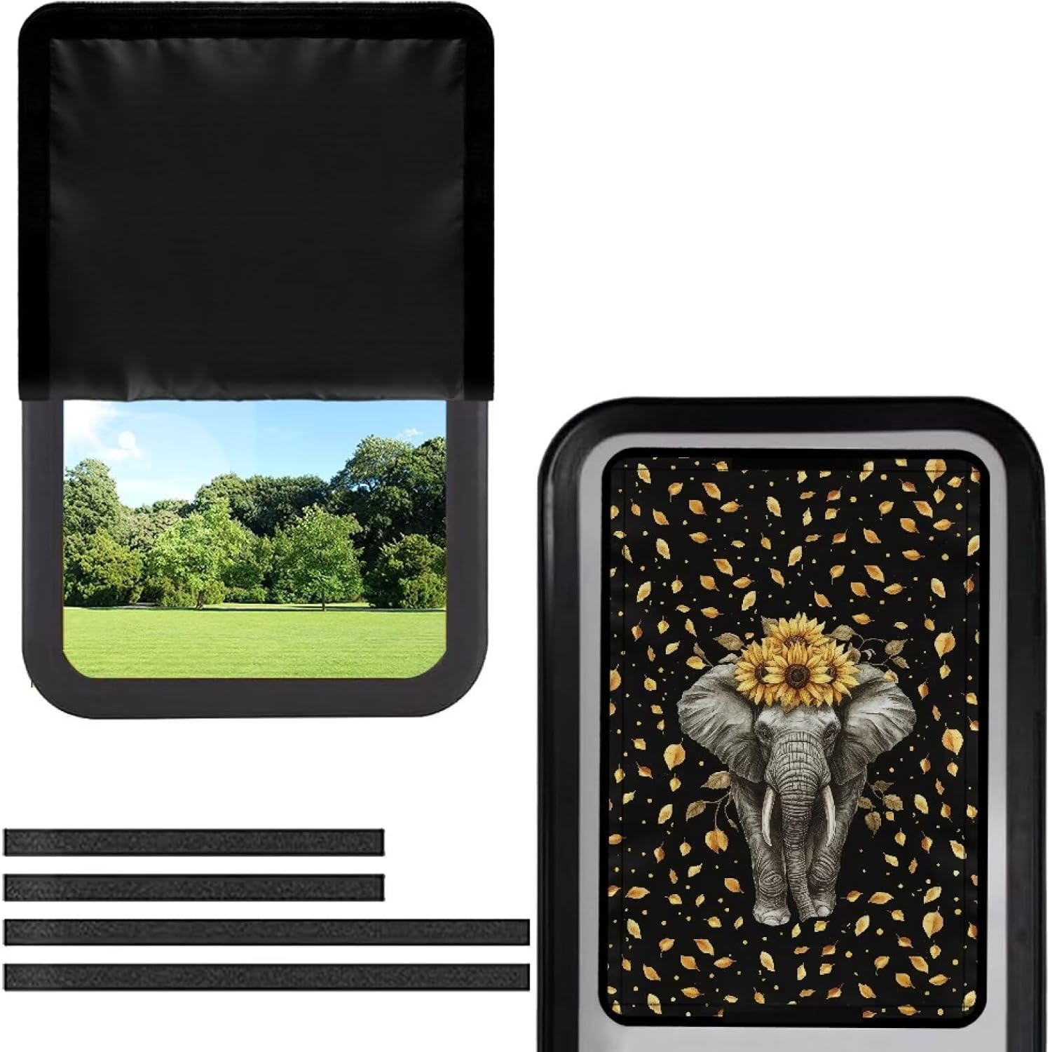 Elephant RV Door Window UV Protection Cover Sunflower RV Door Window Sunshield Cover Unique Travel Trailer Accessories with Privacy Features for Regulating Temperature