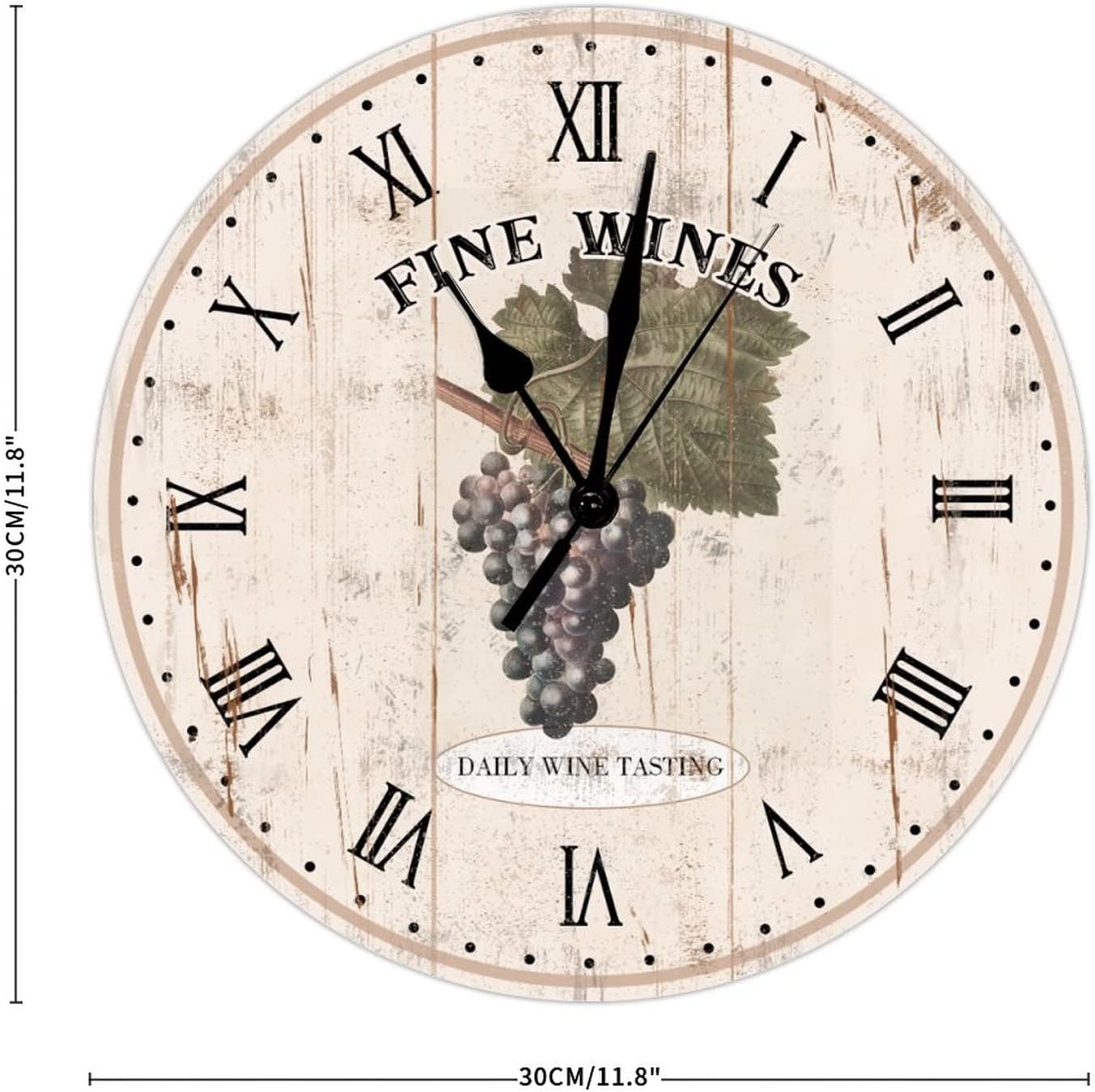 Wine Grape Painted Clock Classic Traditional Kitchen Wall Clock Winery Wooden Wall Clocks Battery Operated 12 Inch Non-Ticking Retro Wall Decor Home Decor for Office School Bathroom