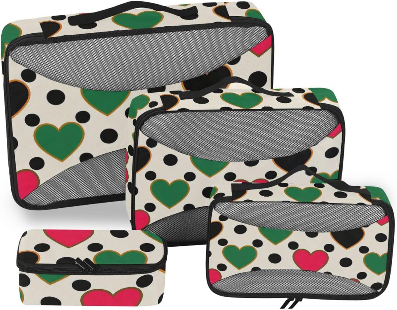 Colorful Heart Polka Dot 4 Pcs set organizers for travel Mesh Travel Essentials expandable packing cubes for diaper
