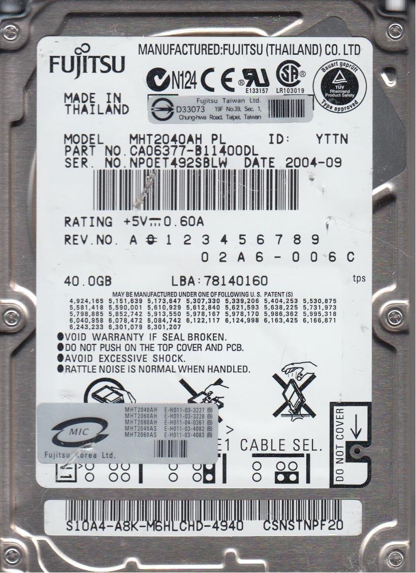 Amazon.com: MHT2040AH-PL FUJITSU 40GB 2.5INCH IDE HARD DRIVE P/N