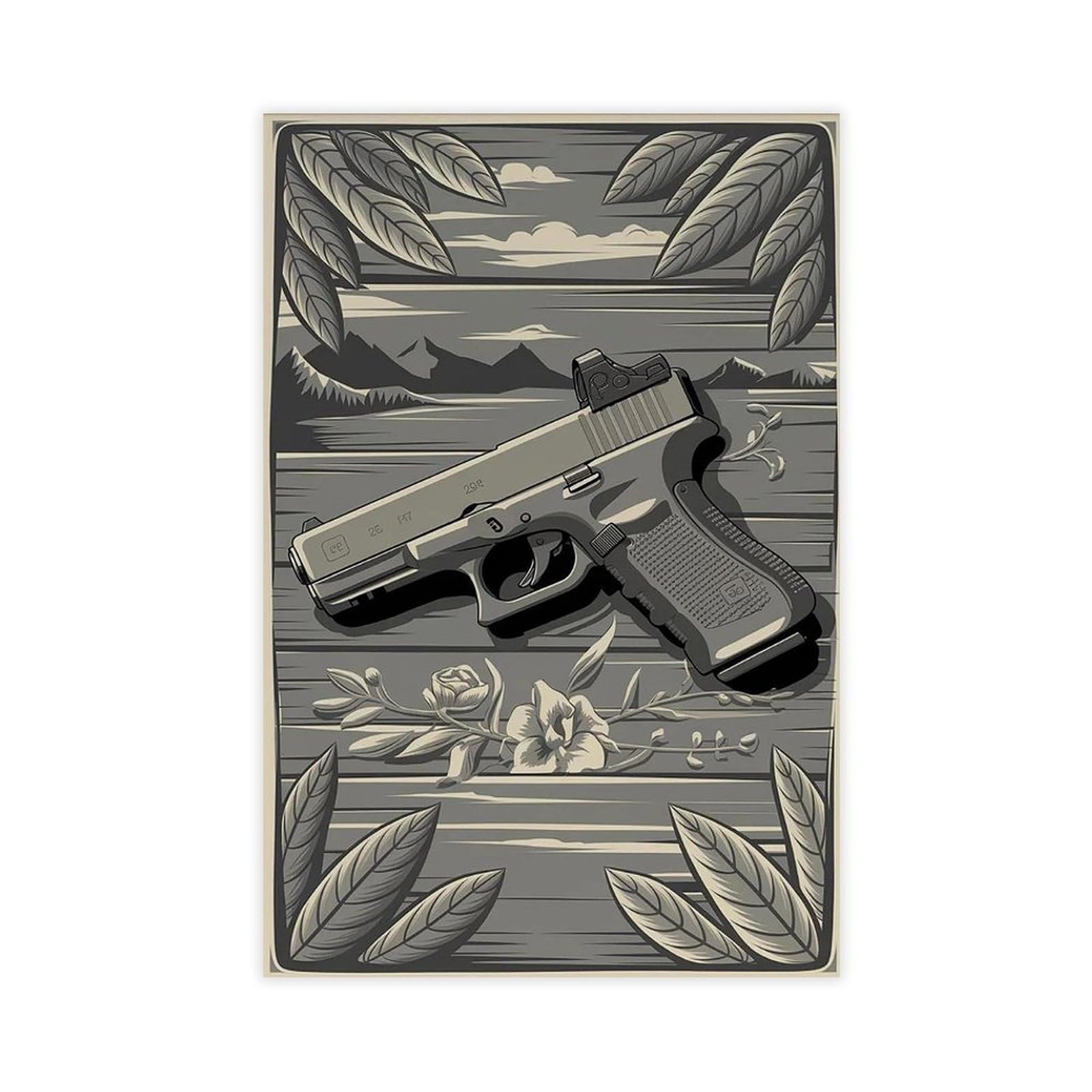 Ncudank American Glock 17 Firearm Poster Canvas Poster Bedroom Decor Landscape Office Room Decor Gift 12X18inch(30X45cm)