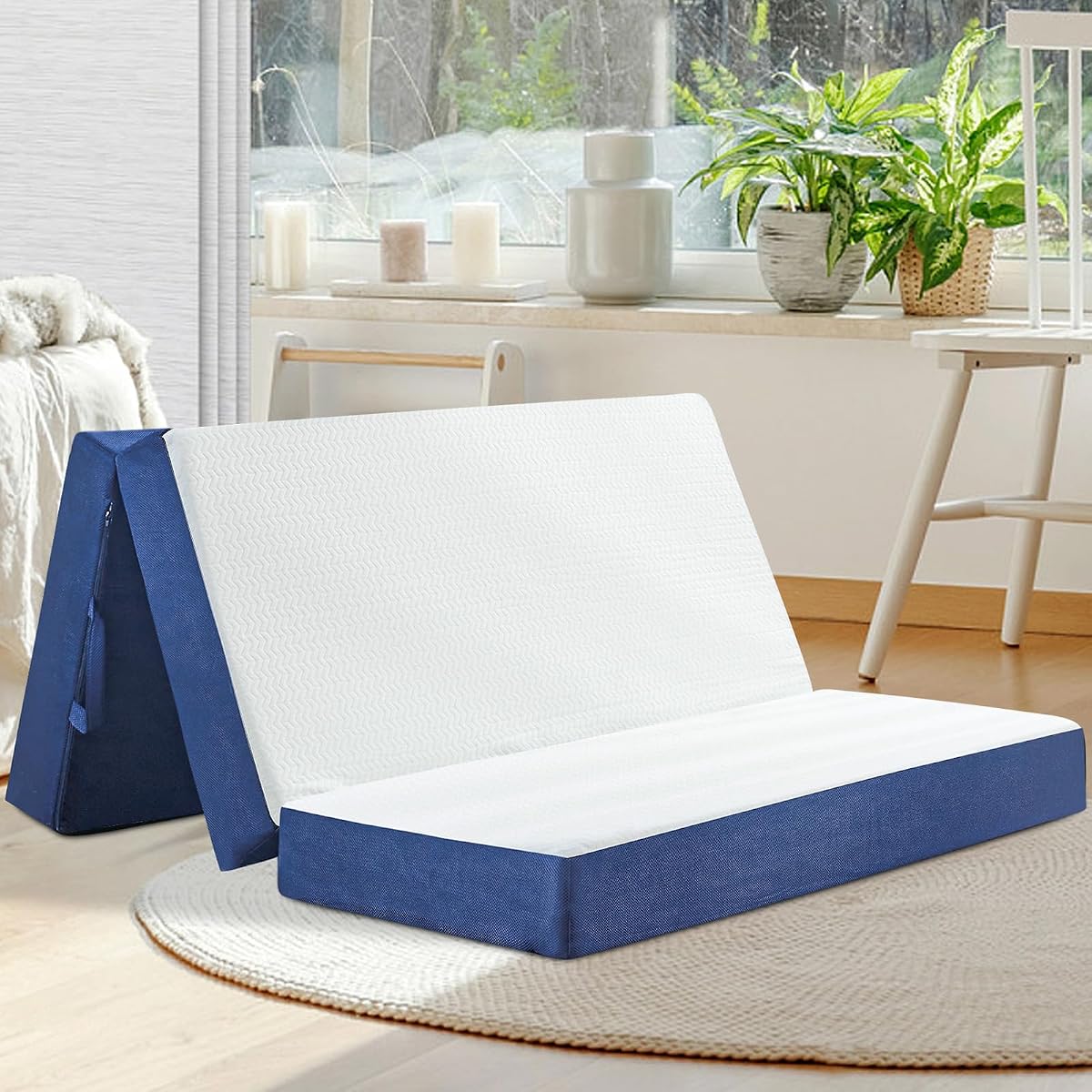 Folding Mattress Single Size,6" Trifold Foldable Sofa for Camping,White | Memory Foam Tri Portable Trifold Mattress Topper Single with Breathable & Washable Cover, 75"×25"×6"