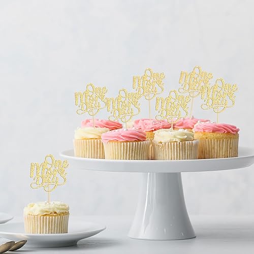 Miniatura 6 de Gyufise 24 piezas de decoración de cupcakes con purpurina dorada para ensayo de boda, suministros de decoración de despedida de soltera, suministros