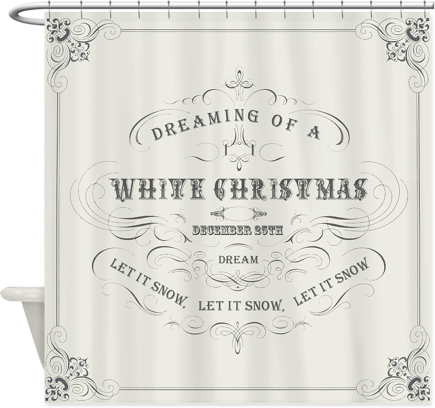 CafePress Vintage White Christmas Decorative Fabric Shower Curtain