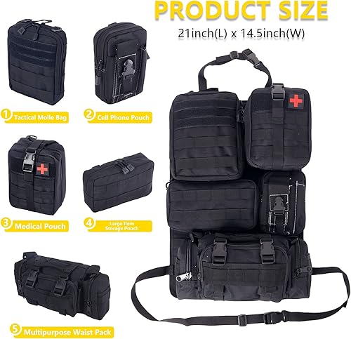 Miniatura 70 de Organizador táctico universal para respaldo de asiento, bolsa de almacenamiento con 5 bolsas Molle desmontables para todos los vehículos como Jeep