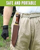 Vista 6 de Mossy Oak Cuchillo Bowie de 14 pulgadas, hoja fija de espiga completa, cuchillo de caza con mango de madera con funda de cuero para campamento