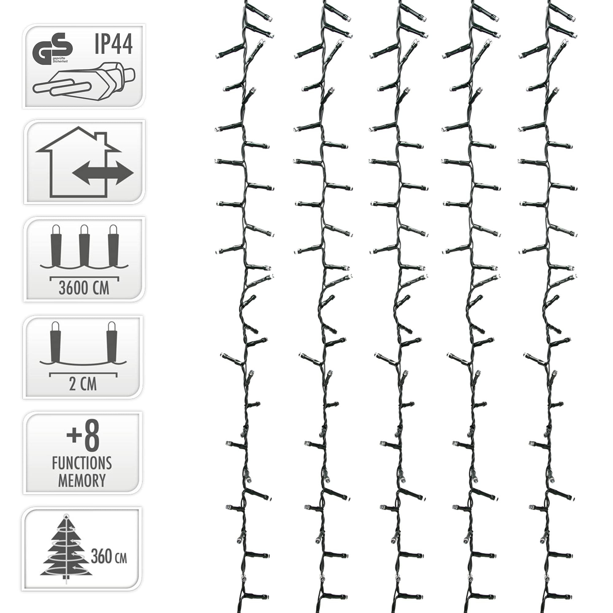 ECD Germany LED Cluster Lichterkette 1800 LED 36m Extra Warmweiß mit 8 Programmen, Clusterlichterkette Büschellichterkette Weihnachtsbaum Weihnachtsbeleuchtung Deko Weihnachten, IP44 Innen & Außen