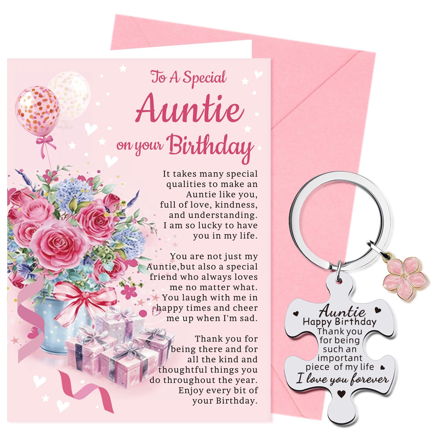 XINDY Auntie Birthday Card, Sentimental Wording Happy Birthday Card Auntie Keyring Gifts from Niece, Nephew with Envelope — image 1