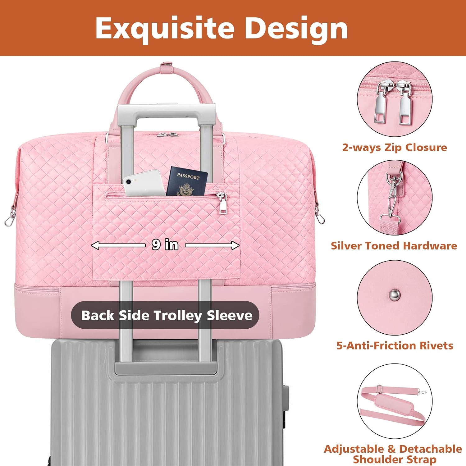 Travel Weekender Bag for Women, 21" Overnight Bag with Shoe Compartment 50L Large Travel Duffel Bag Carry On Tote for Weekend, Overnight, Business Trips, Water Resistant - Image 5