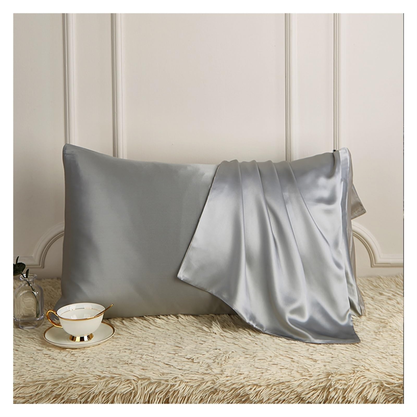 Silk Pillowcase Pure Silk Pillowcase Real Mulberry(Light grey,48x74cm)