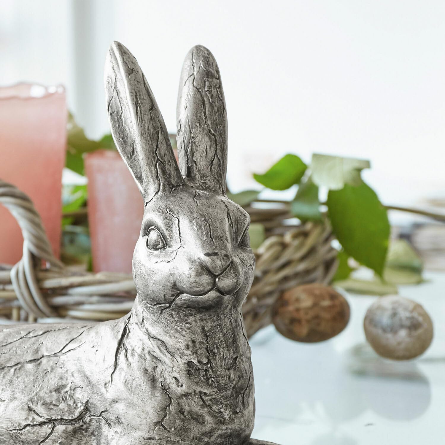 Loberon Hase Fiorentin, Silber | von Hand geformt, handbemalt, zart glänzendes Design, Osterhase, Ostern, Osterfiguren, Osterdeko, Polyresin