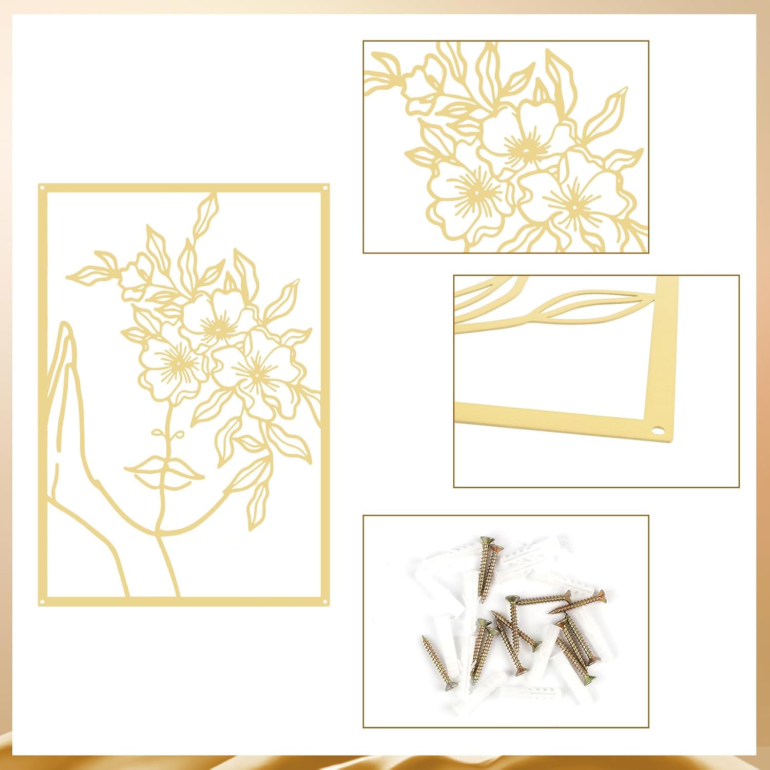 DETENE 3 Pieces Gold Metal Wall Decor Minimalist Abstract Metal Wall Art Modern Woman Line Art Decor Single Line Art Décor for Living Room Bedroom Bathroom Kitchen Office(Size 17 x 11.8'')