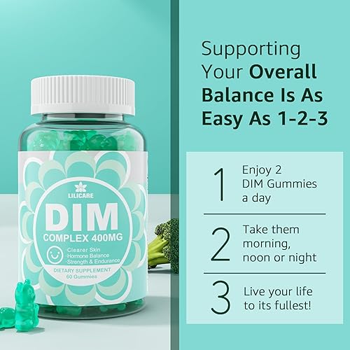 Miniatura 6 de Gomitas DIM sin azúcar  Suplemento DIM de 400 mg con complejo de vitamina E y A B6 biotina y zinc equilibrio de estrógeno para mujeres y hombres