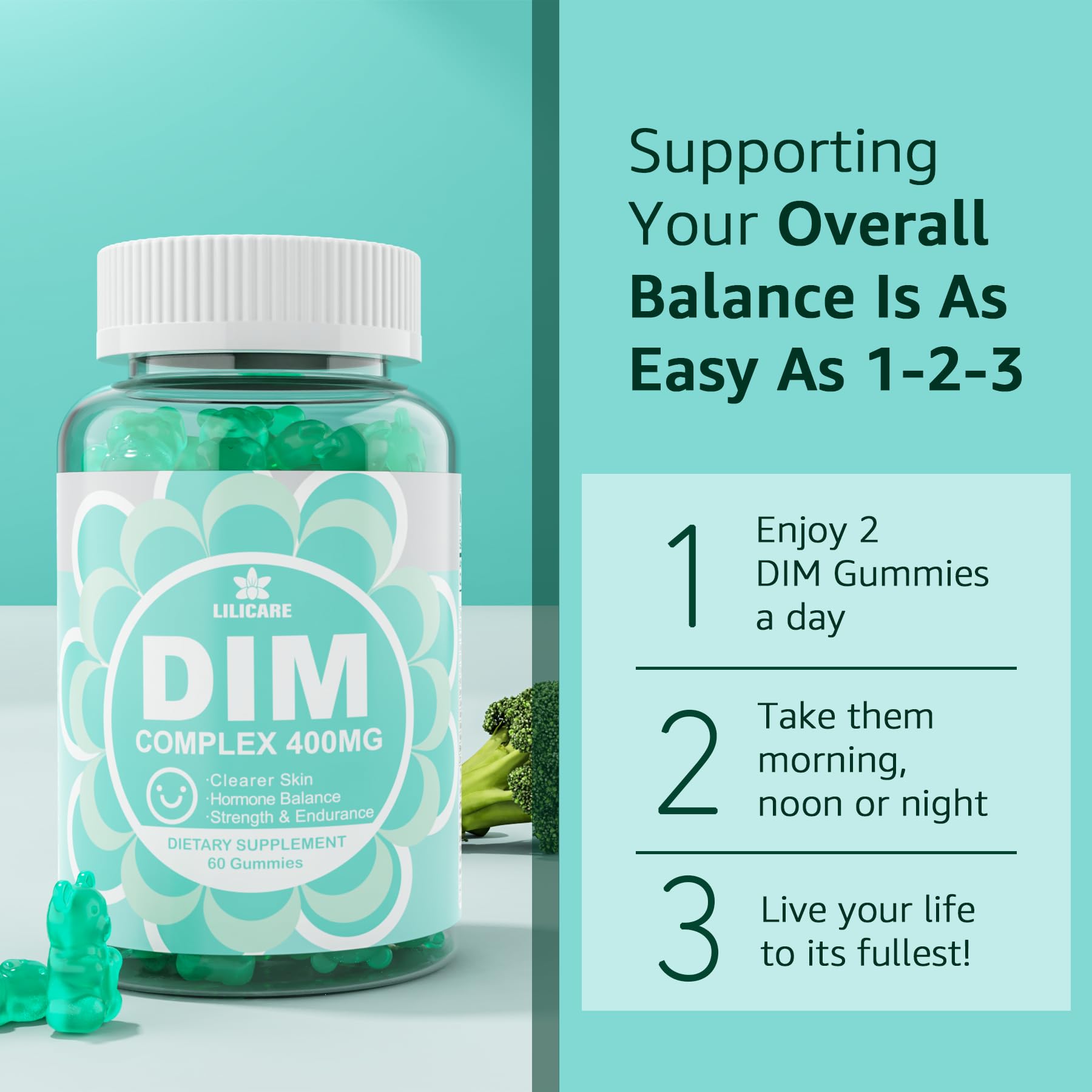 DIM Supplement Women 400mg, Estrogen Supplement for Women, Sugar Free DIM Gummies for Men & Women + Biotin, Flaxseed Oil, Burdock, Calendula, BioPerine for Hormone Balance, Menopause & Prostate 120Cts — Amazon image 6