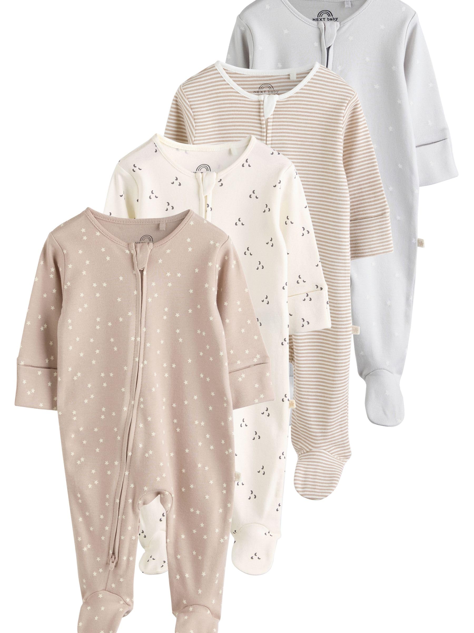 NEXT Noworodki unisex Zestaw 4 par śpioszków niemowlęcych z dwukierunkowym suwakiem