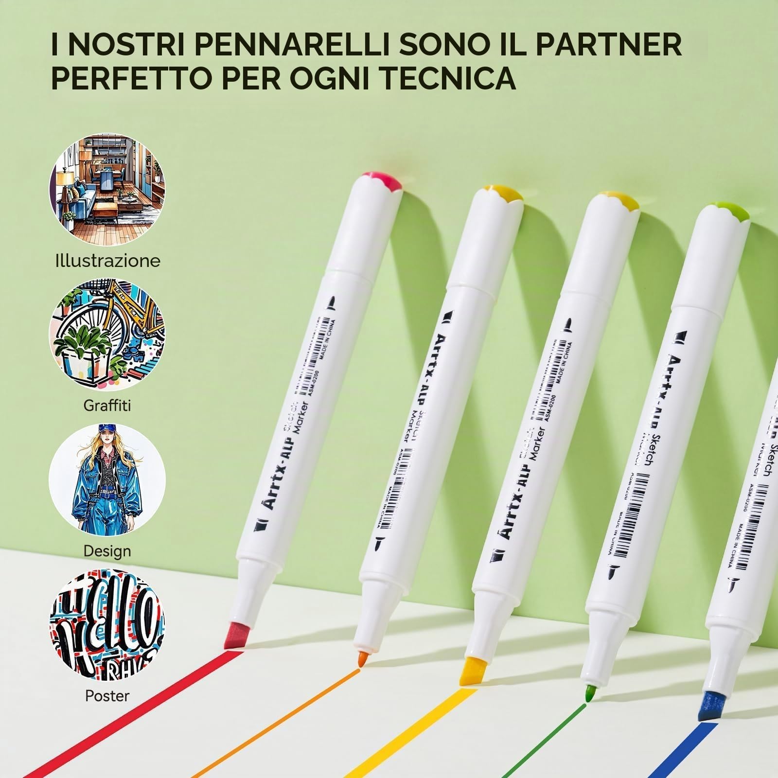 Arrtx Set 90 pennarelli ad alcol ALP a punta fine scalpello per tecniche artistiche complete. Ideali per pittura, illustrazione, manga e progetti di colorazione per adulti.
