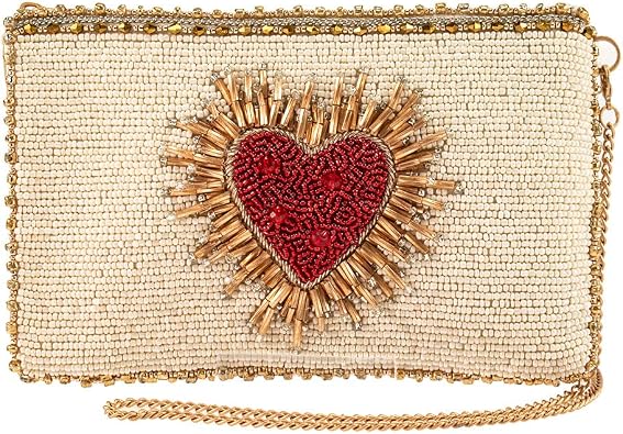Mary Frances Heart Burst Beaded Crossbody Phone Bag, Heart Design Evening Clutch Purse with Removable Chain Strap, Lightweight Multicolor Bag for Women, 7.75 x 0.5 x 4.75 Inches, 12 oz