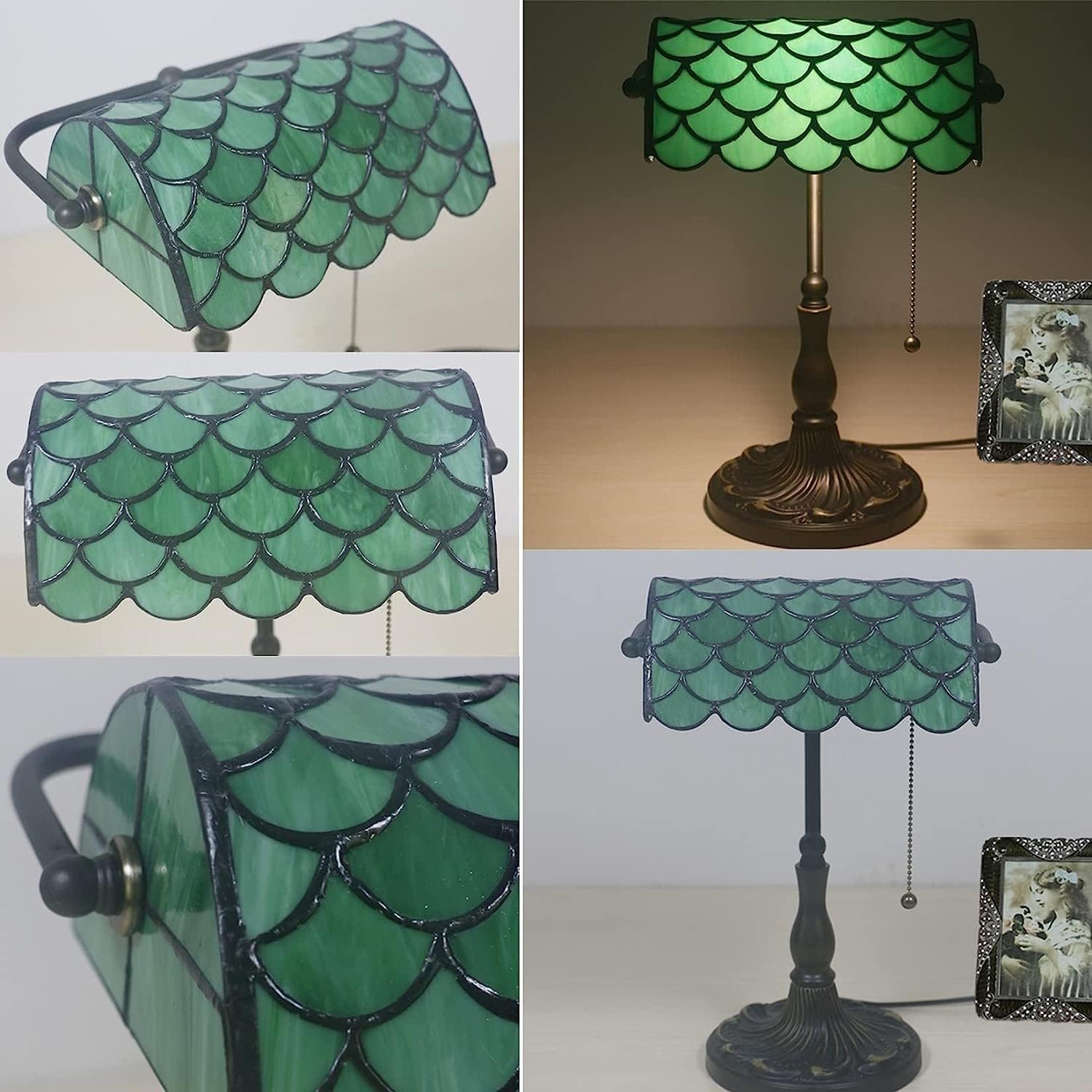 Bankiers Tischlampe, farbige Glaslampe, Kristallperlenschreibtischlampe, Schlafzimmer in der Nacht Leselampe (EIN grüner Schatten von Waagen) Innovate