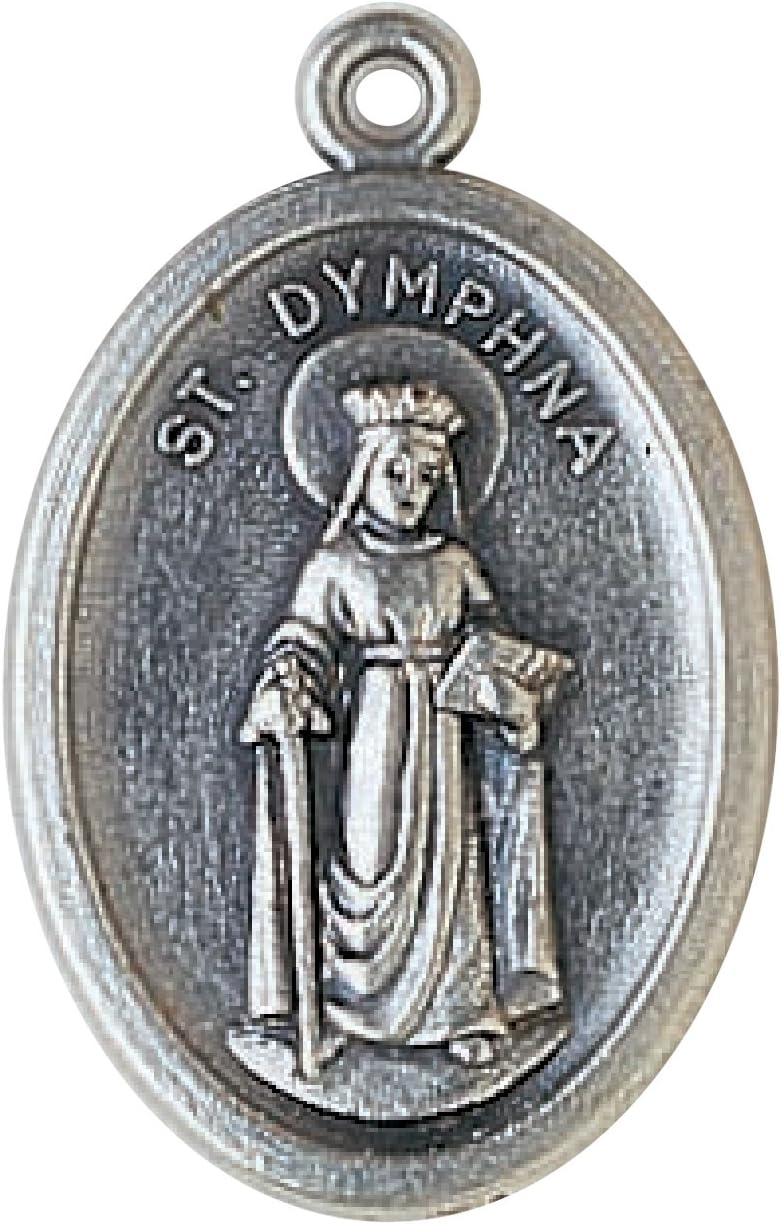 WJH Saint St Dymphna Religious Charm Pendant Pray for Us Silver Tone Italian Medal