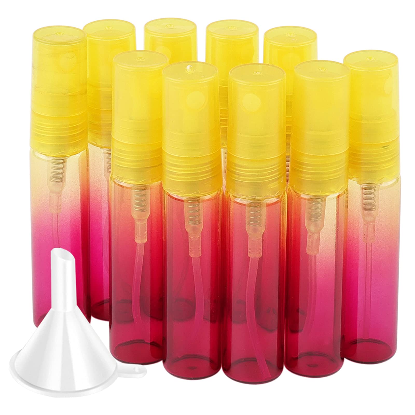 Rowiz Yellow-Rose Gradient Color 5Ml Mini Spray Bottles 10Pcs Yellow Rose Gradient Glass Perfume Bottles Refillable Fine Mist Spray Bottles Sample Spray Containers For Cosmetic Travel Essential Oils, With 1Pc Funnel