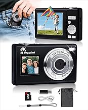 ARNSSIEN Fotocamera Digitale 4K con Doppio Schermo, Autofocus 48MP Macchina Fotografica Digitale Compatta con Scheda 32GB, Zoom 16X, Anti-Shake, Regalo per Bambini, Adolescenti e Principianti,Y5
