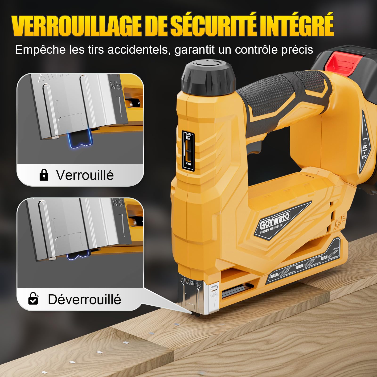 Cloueuse Electrique Sans Fil 3-In-1-21V Agrafeuse Cloueuse Electrique avec 2 Batteries 2,0Ah, 600 Clous 18GA, 1000 Agrafes Typ140 & 1000 Agrafes Typ53, Agrafeuse sans fil pour Bricolage Bois