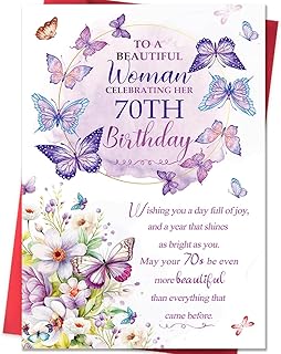 Funny 70th Birthday Card Gifts for Women, Happy 70th Birthday Decorations for Mom, Cool Bday Gifts for 70 Year Old Woman-8x5.3 Inches, Double-Sided