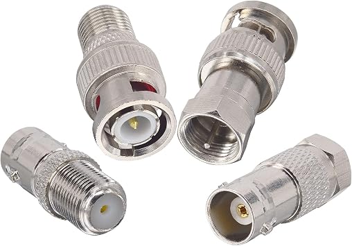 4PCS F Type to BNC Connector Kit F to BNC Male/Female to F Male/Female Converter BNC to F RG6 RF Coax Connector for CCTV Video Application Radio Antenna RG11/ RG6/RG59/RG58/SDI/HD SDI