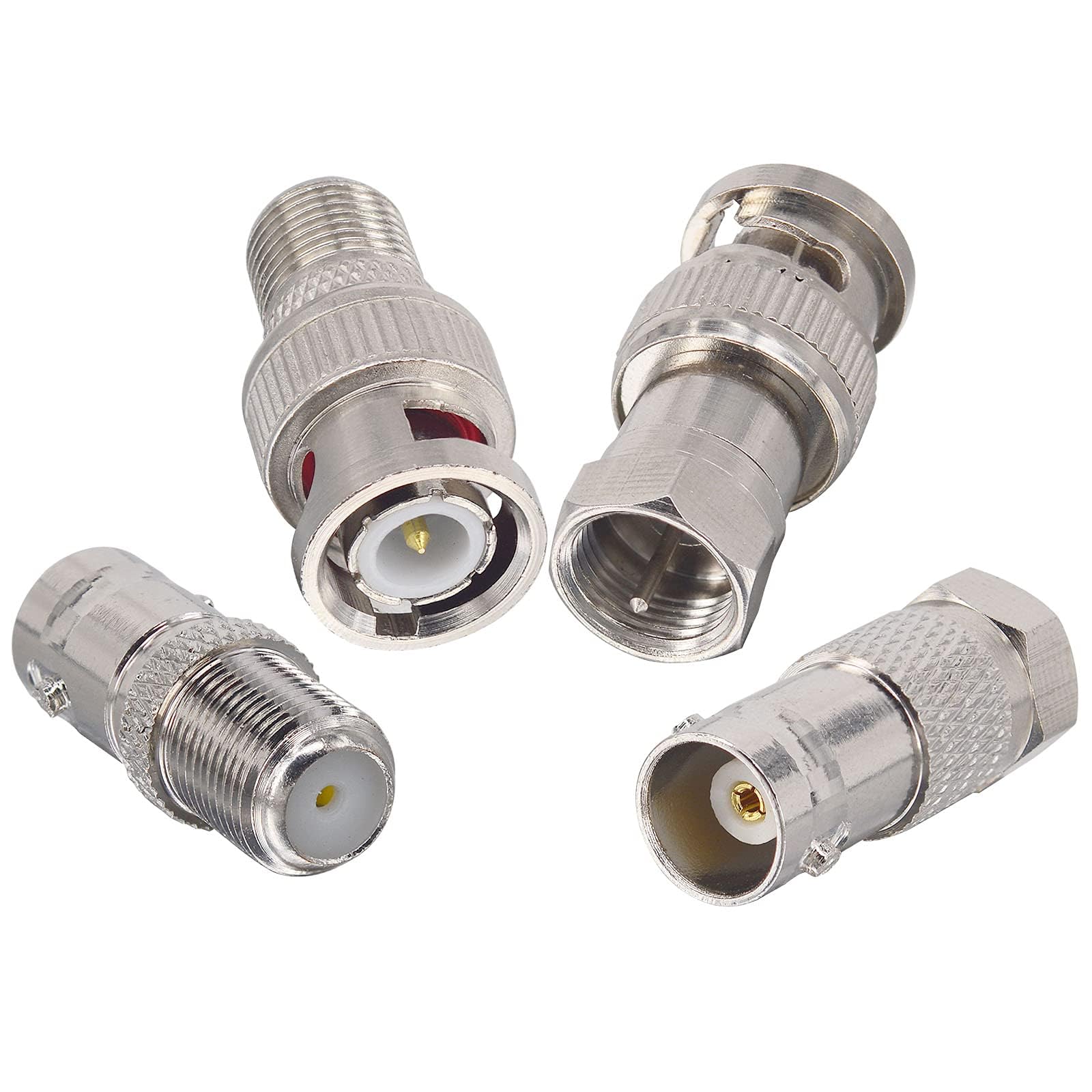 Boobrie 4PCS F Type to BNC Connector Kit F to BNC Male/Female to F Male/Female Converter BNC to F RG6 RF Coax Connector for CCTV Video Application