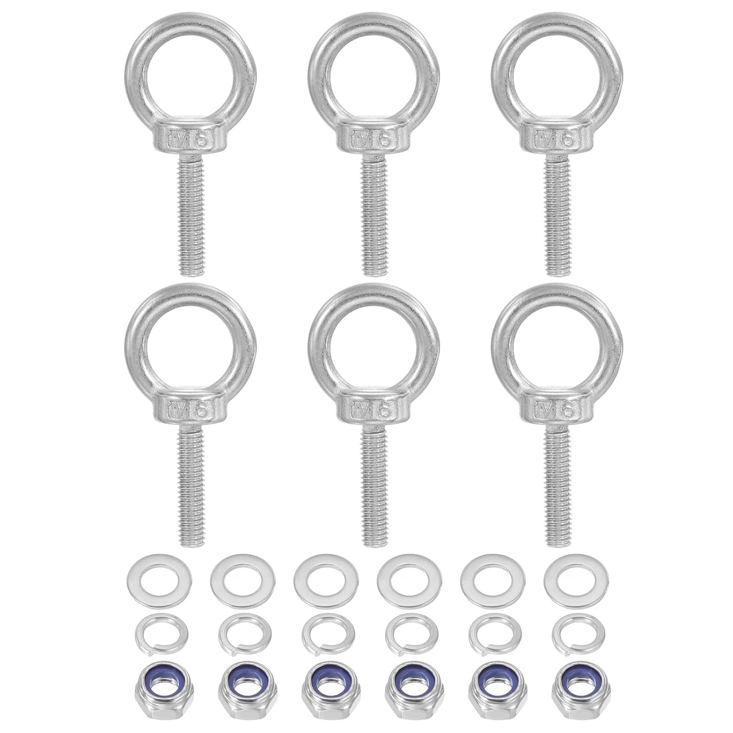 PATIKIL M10 x 50mm Eye Bolt with Nut, 4 Pack 304 Stainless Steel Lifting Shoulder Eyebolt Lift Thread Screws for Hanging, Silver