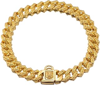 Dog Chain Collar, 25MM Wide Heavy Duty Chew Proof Metal 18K Cuban Link Dog Necklace with Secure Buckle, Walking Training Chain Collar for Small Medium Large Dogs