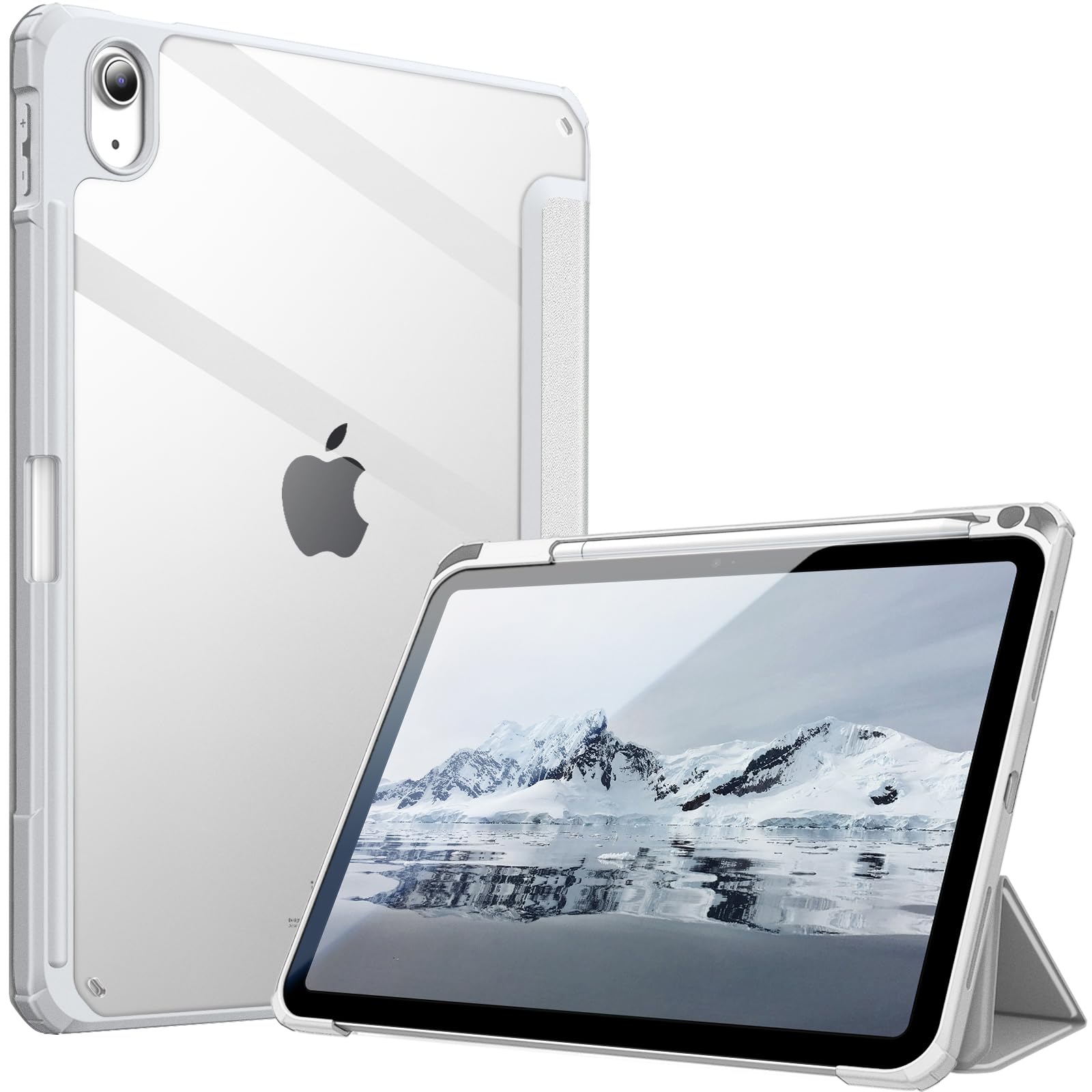 Fintie Hybrid Hülle für iPad (A16) 11 Generation 11 Zoll 2025, iPad 10 Generation 10.9 Zoll 2022 mit Stifthalter - Stoßfeste Schutzhülle mit transparenter Hartschale auf der Rückseite, Silber