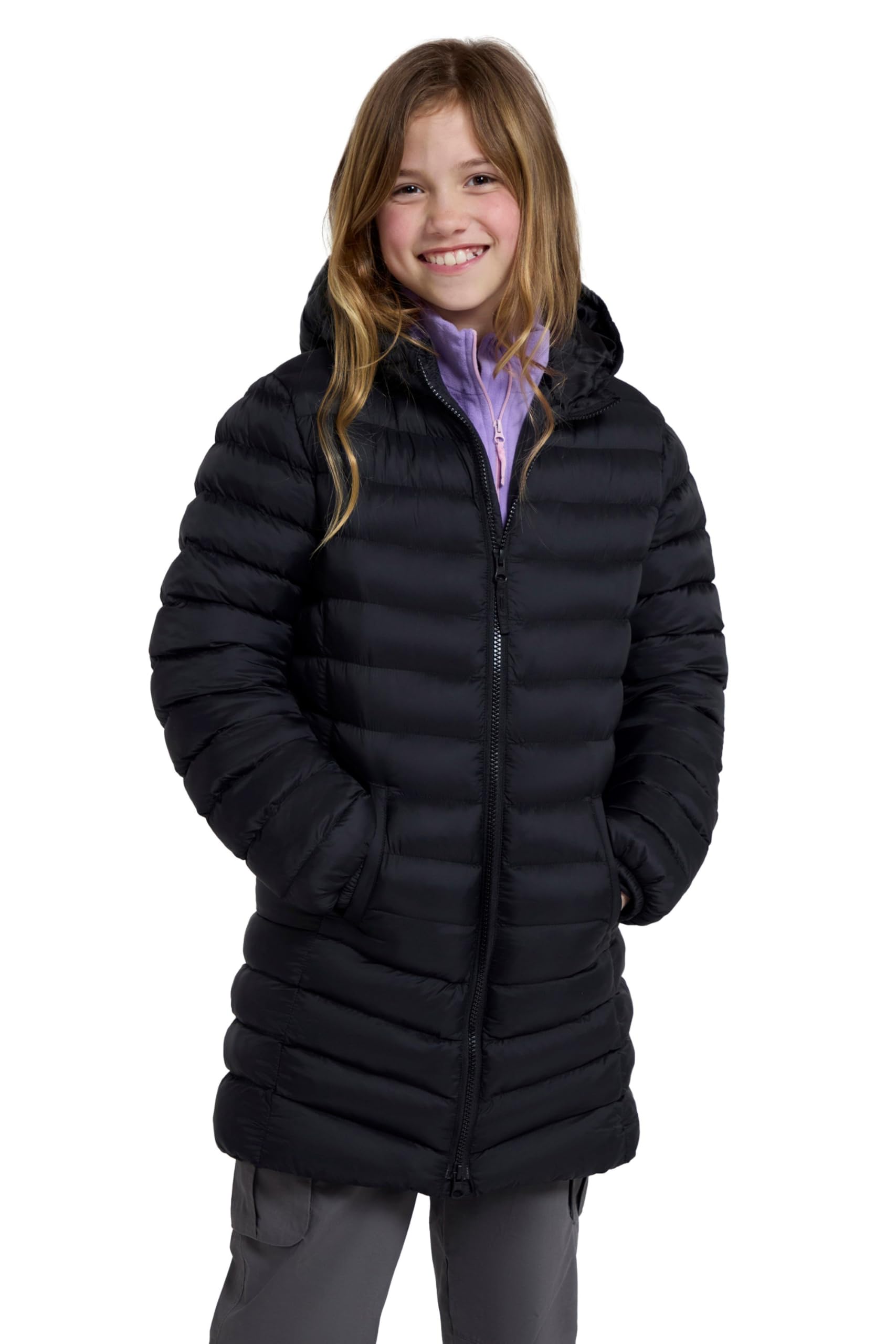 Mountain Warehouse Doudoune rembourrée Longue Florence pour Enfant - Capuche, Manteau léger, Doux, Chaud et isolé - pour Voyage et activités extérieures en Hiver