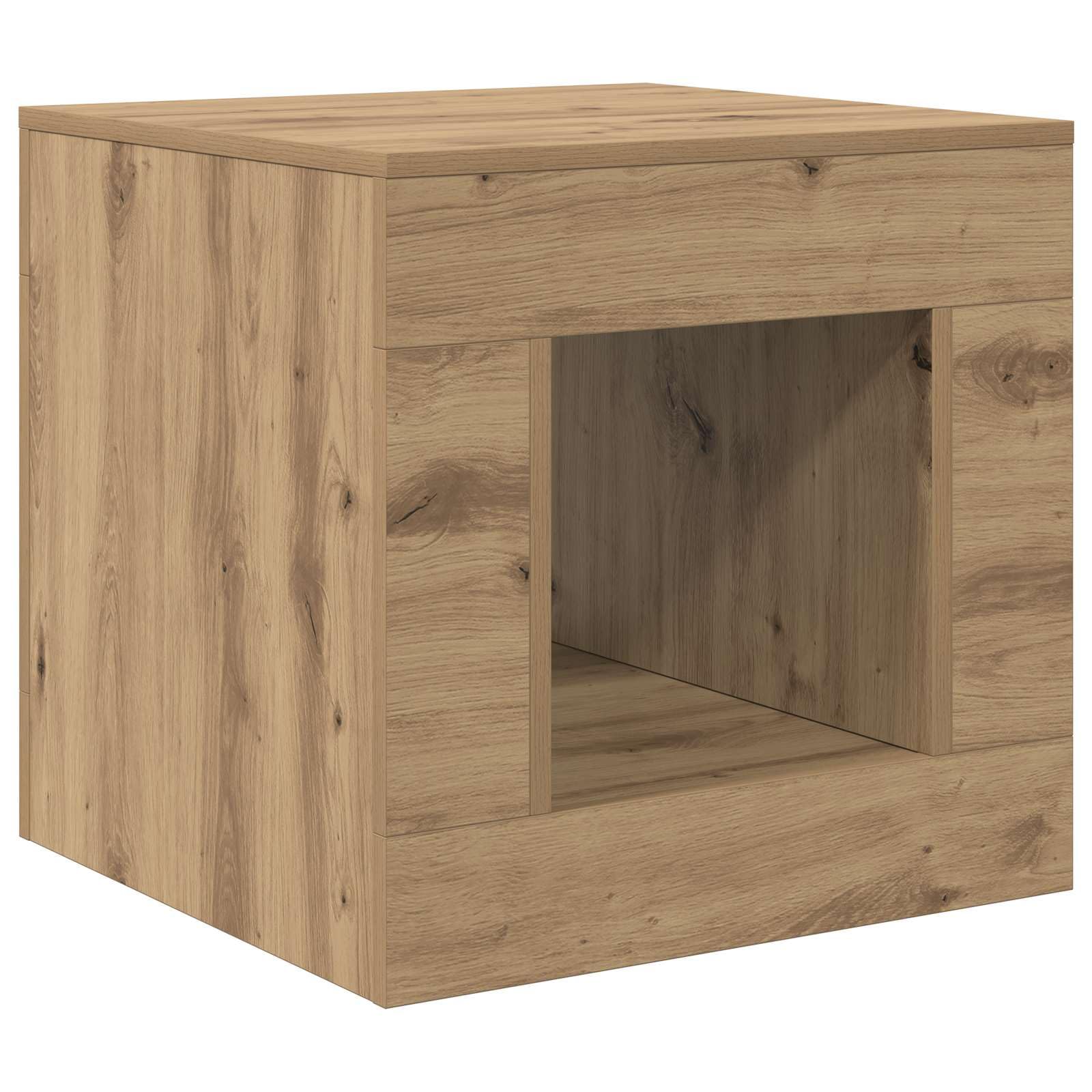 Couchtisch Artisan-Eiche 51,5 x 50 x 50 cm Wohnzimmertisch mit Stauraum und Ablagefach, kompakter Sofatisch für Wohnzimmer, Beistelltisch mit Regalboden für Deko und Ordnung