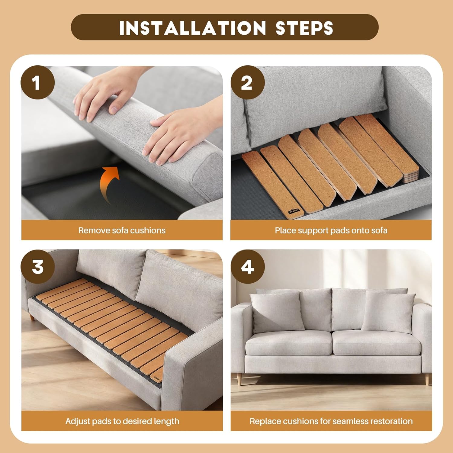 MYLIFESION Heavy Duty Couch Cushion Support Board for Sagging Sofas, 21.7''x54'' Thick Solid Wood Sofa Support Board to Fix Sinking Seats, Wooden Support Board to Repair Sagging Spring Sofa