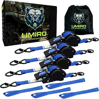 Retractable Ratchet Straps, 4-Pack, 1 Inch x 12 Feet Heavy Duty Tie Downs, 1760lb Break Strength, Self Retracting for Truck, Cargo, Trailer, Motorcycle, ATV, UTV (Blue, 4pack)