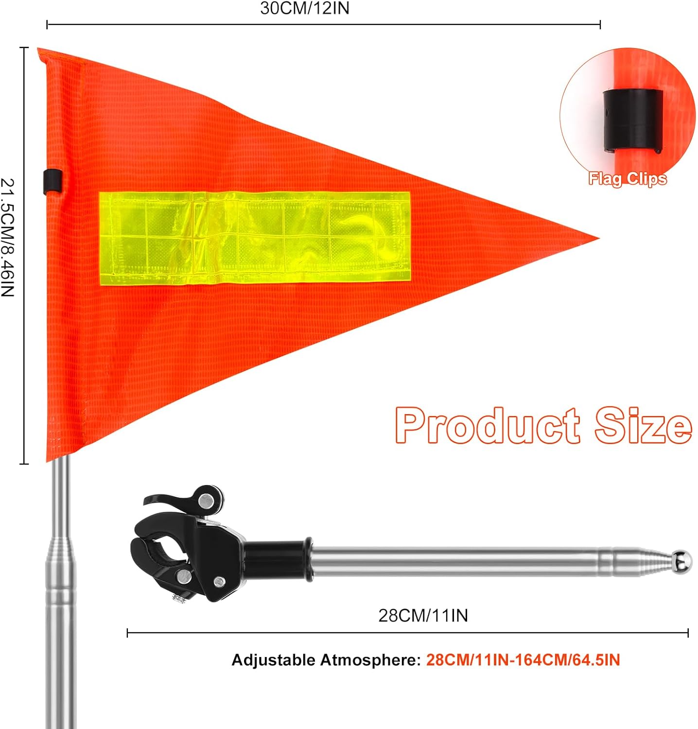 Golf Cart Flag Pole, Retractable Bike Flags With Pole For Safety, High Visibility Double-Sided Reflective Bicycle Flag (Telescopic 28-160cm) - Image 2