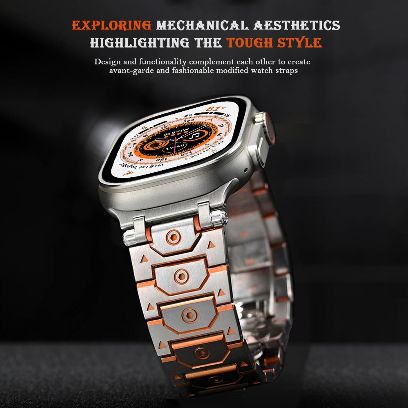 Bands Compatible with Apple Watch 49mm 46mm 42mm 45mm 41mm 44mm 40mm 38mm, Mechanical-style Stainless Steel Metal Replacement Strap for iWatch Series 10/9 / 8/7 / 6/5 / 4/3 /SE/Ultra - Image 2