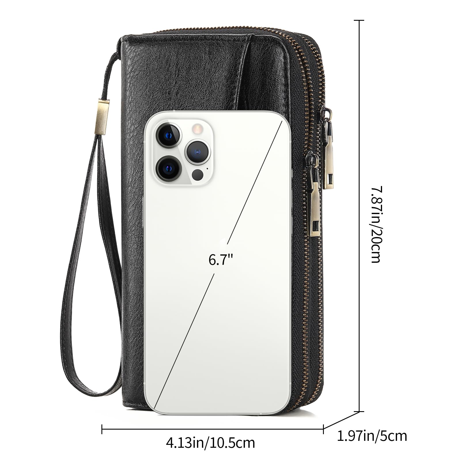 GAEKEAO Portafoglio da donna grande capacità doppia cerniera porta carte da donna porta telefono blocco RFID in pelle pochette cinturino impugnatura