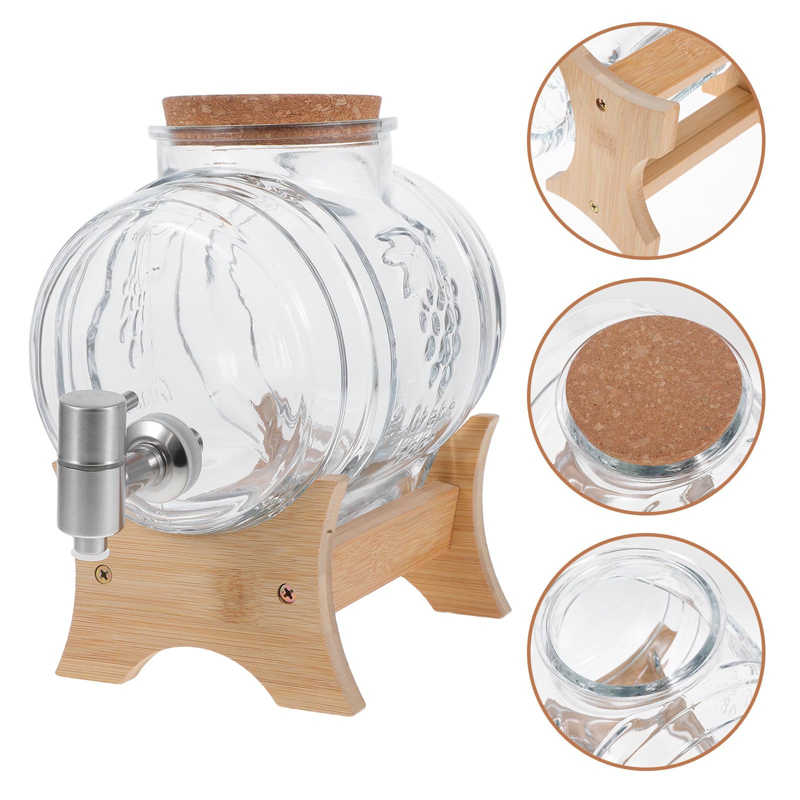 Distributore Bevande con Rubinetto in Vetro 101oz Stile Vintage | Coperchio in Bambù, Acciaio Inossidabile, per Vino e Alimenti, Uso in Riunioni e Feste