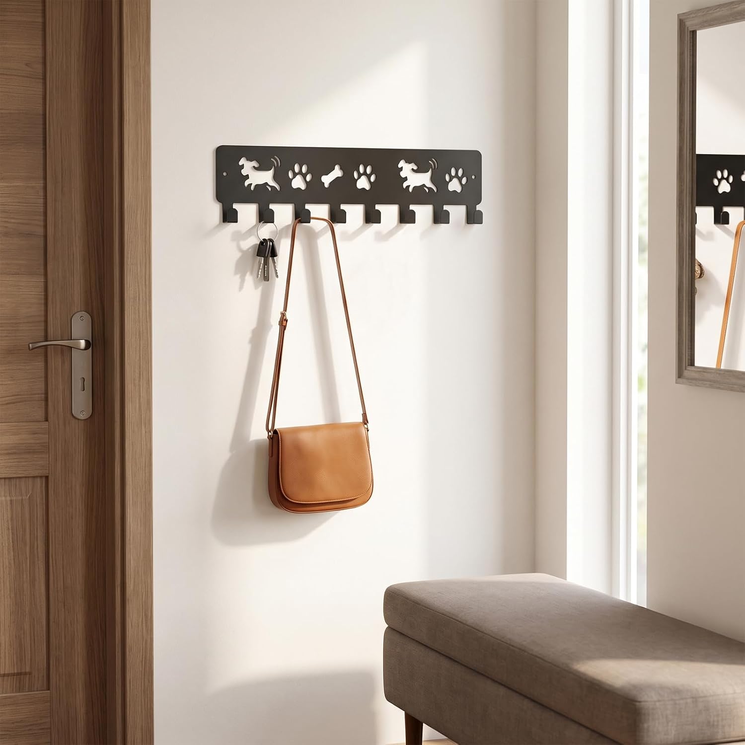 Dog Leash Holder for Wall 8-Hooks Metal Key Rack Key Holder Wall Mount