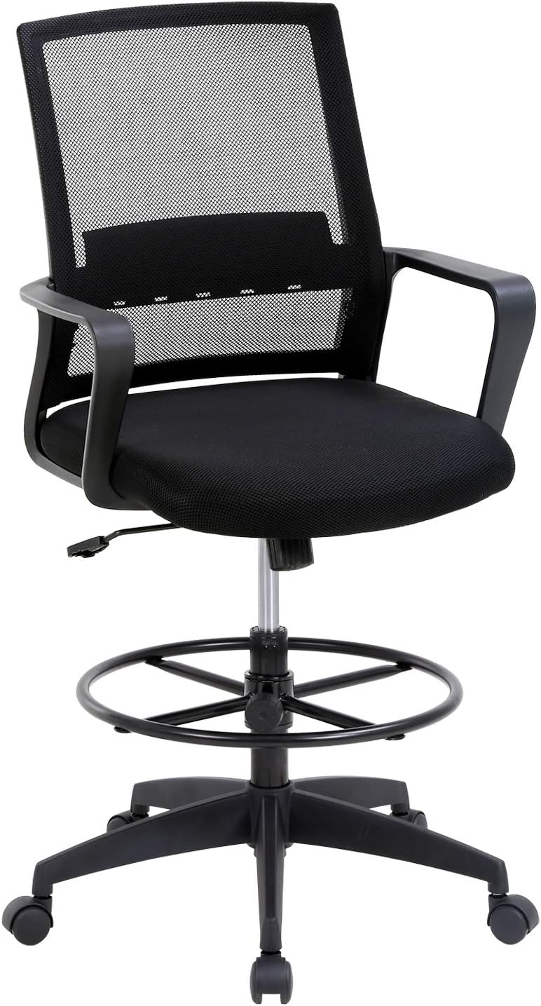Drafting Chair Tall Office Desk Chair Height Adjustable Chair with Lumbar Support Ergonomic Mid-Back Mesh Drafting Chair with Foot Ring for Office,Home,(Black)
