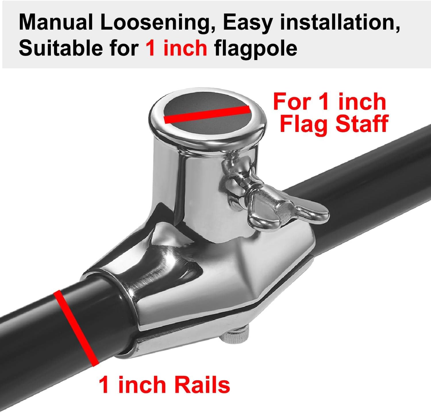 Flag Pole Holder, Rail Mount, Marine Grade 316 Stainless Steel for 1 inch Flag Pole