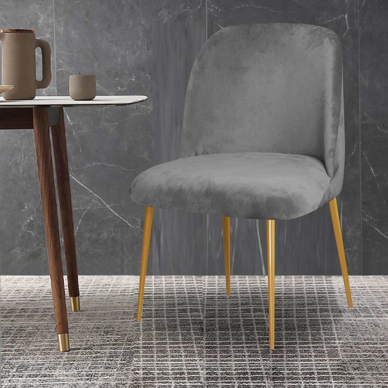 Gollense Curved Back Chair Covers for Dining Room, Velvet Mid Century Modern Chair Slipcovers, Semi Circle Back Chair Seat Protector for Kitchen Living Room (2PCS, Dark Grey)