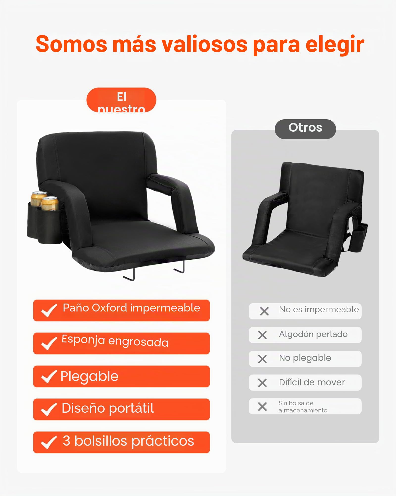 VEVOR 2 Asientos de Estadio con Soporte para la Espalda, Respaldos Anchos de los Asientos, Silla de Estadio con Cojín Acolchado Plegable, con Portavasos de Bolsillo con Gancho, 83,1 x 56,9 x 6,1 cm