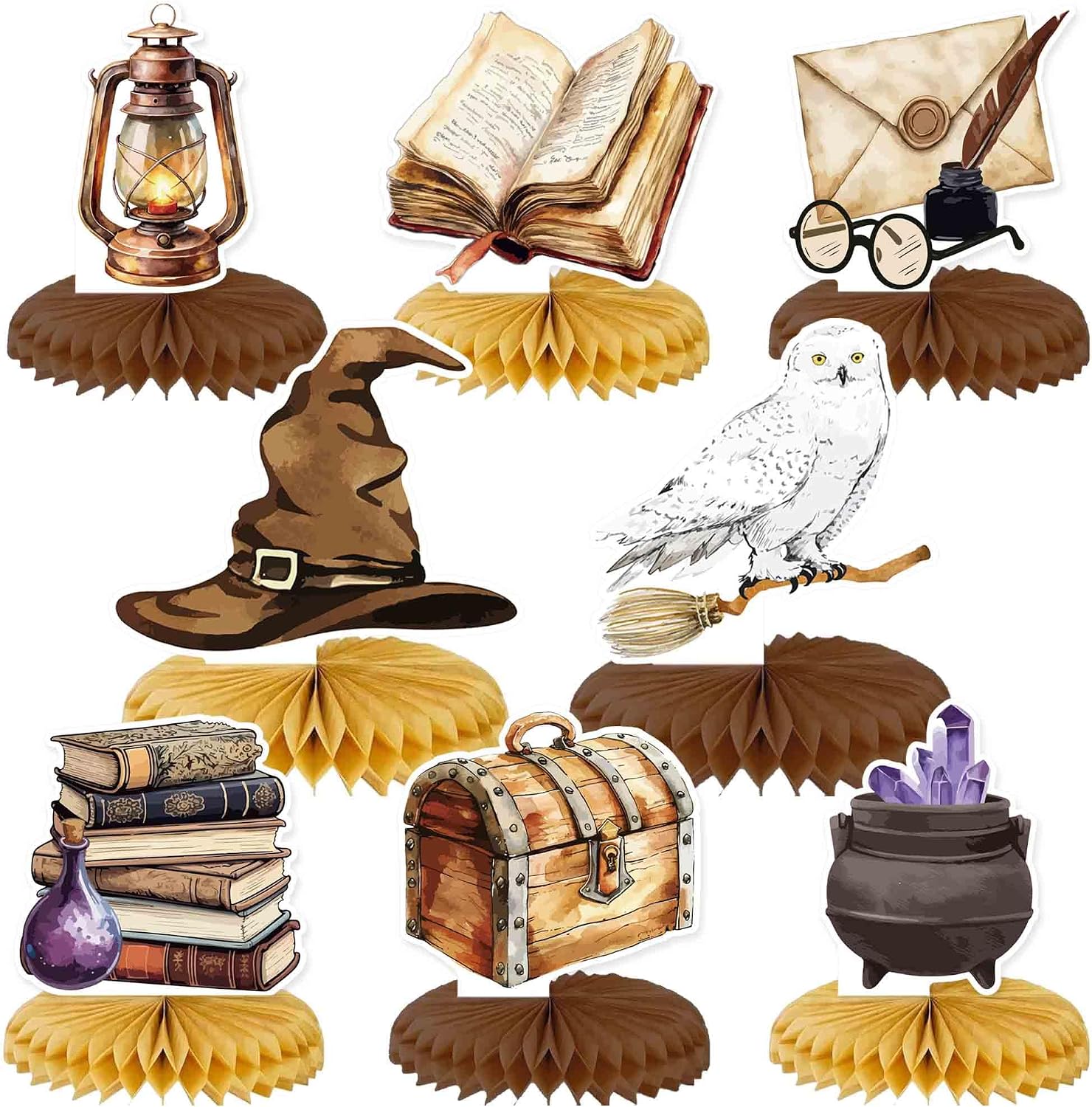 9PCS Wizard Party Decorations，Magical Honeycomb Centerpieces Table Decor for Birthday Themed Party Supplies